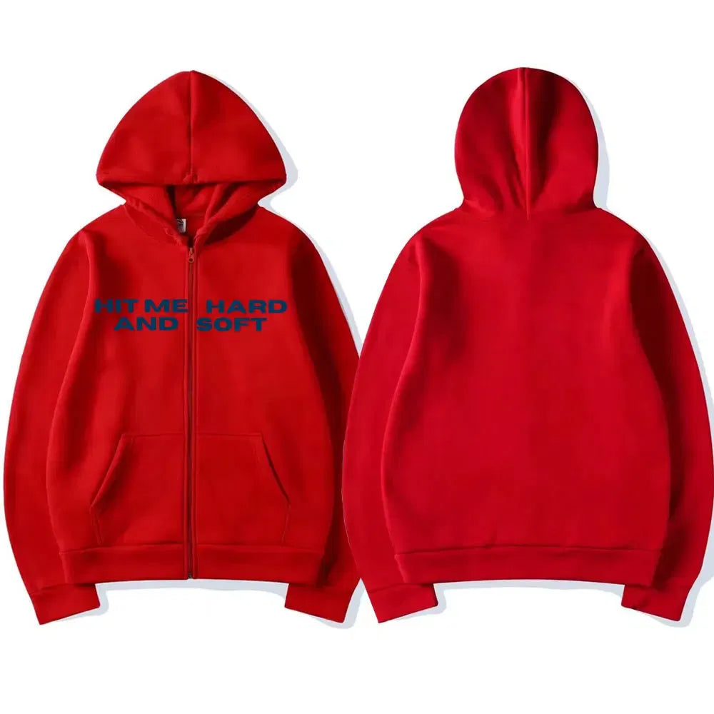 Color: Beige, Size: XL - Hit Me Hard and Soft 2025 Tour Zipper Hoodies Men Women Harajuku Pullovers Fashion Hip Hop Zip Up Sweatshirts Jackets Fans Gift