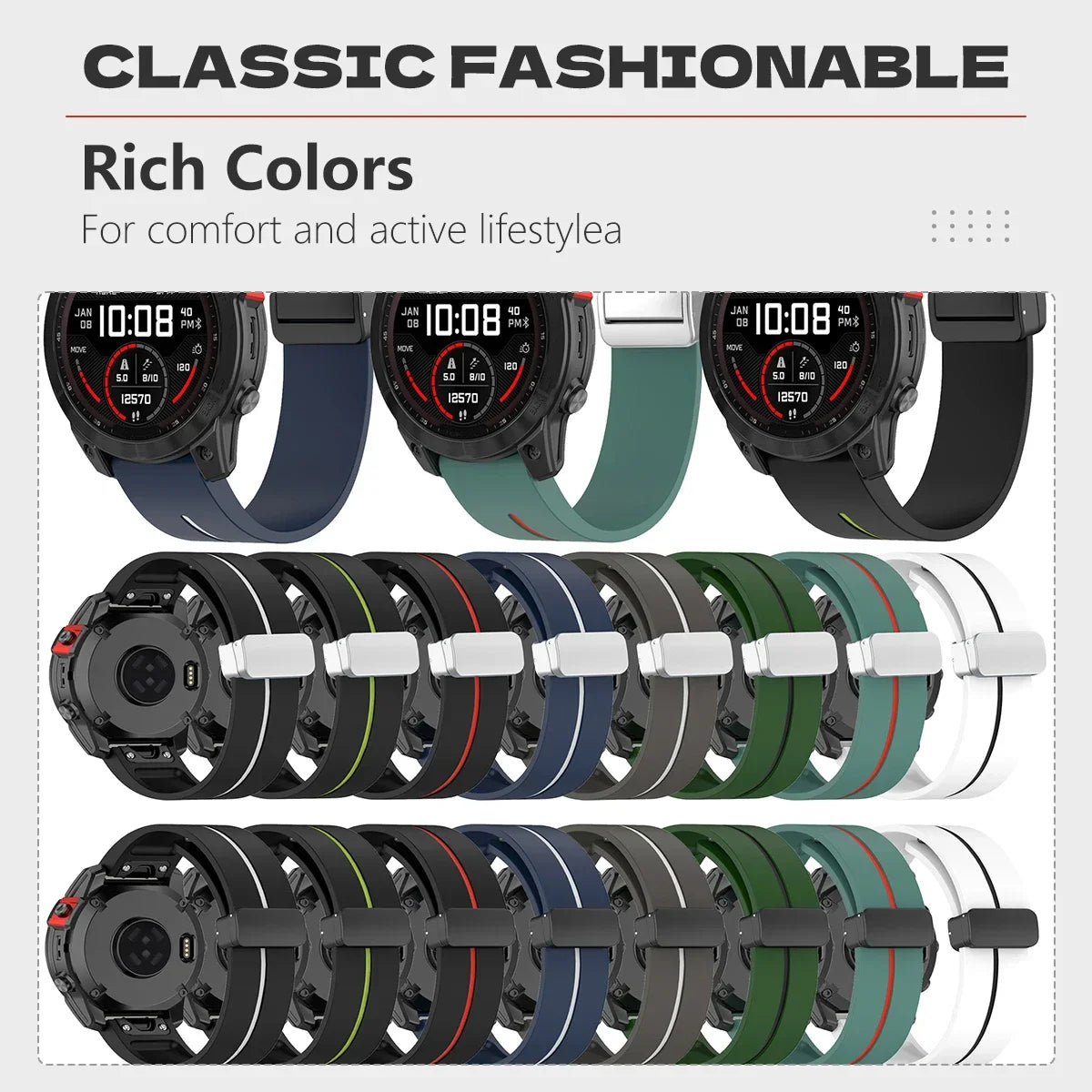 Garmin Silicone Strap - Durable, Flexible, Comfortable Fit