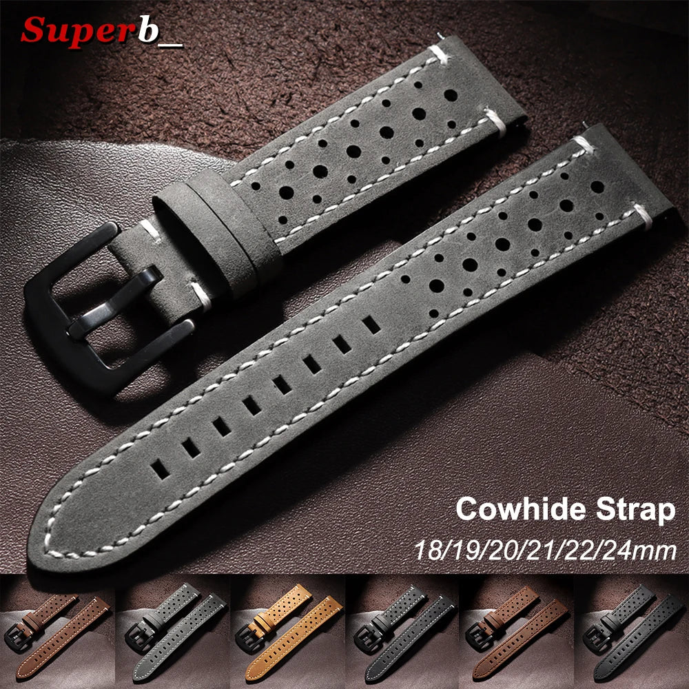 Amazfit Bands Leather Quick Release Watch Band Vintage Brown Cowhide Strap