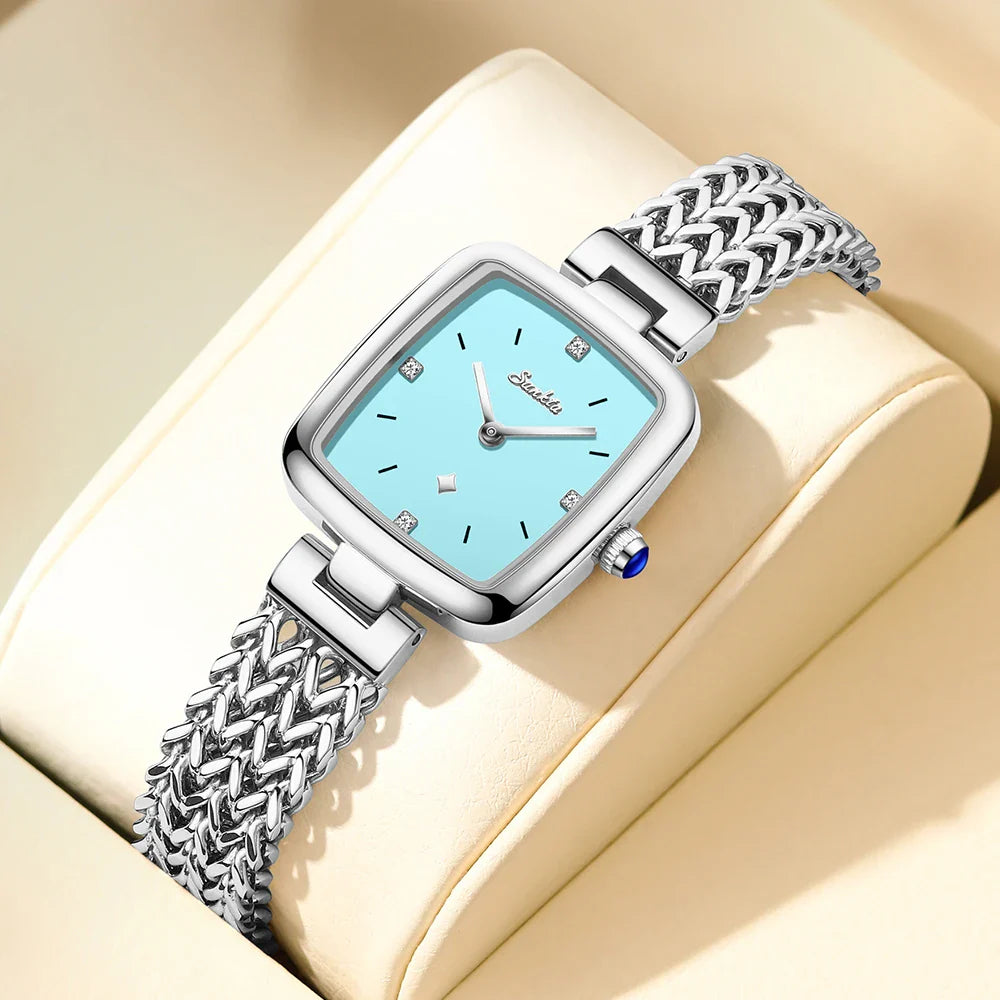 Women's Square Stainless Steel Slim Quartz Watch Bracelet