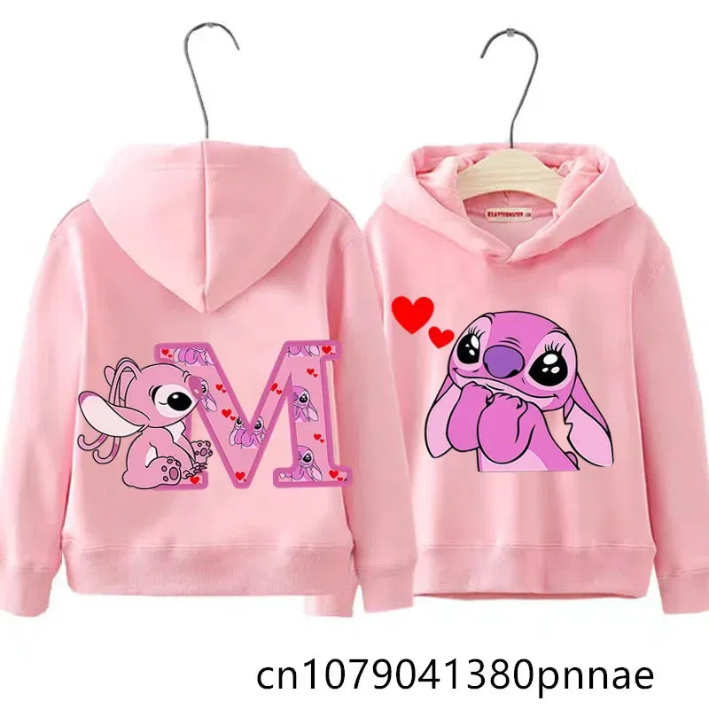Color: Khaki, Kid Size: 13 - Girls Boys Lilo and Stitch Sportswear Hoodies Casual Fashion Sweatshirts Angel Letter AZ Anime Autumn/Winter Hoodie Kids Hoodies