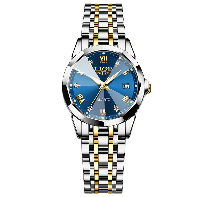 Women's Blue Sunburst Dial Two Tone Stainless Watch