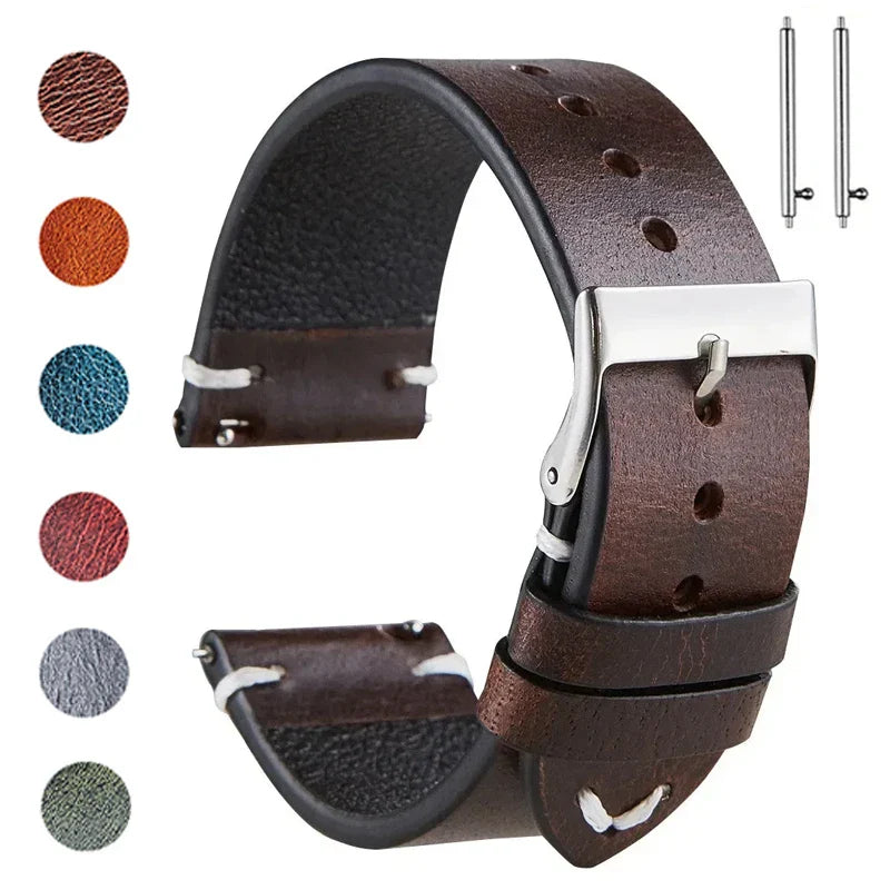 Amazfit Leather Watch Band Retro Oil Wax Calfskin For Smartwatch Replacement