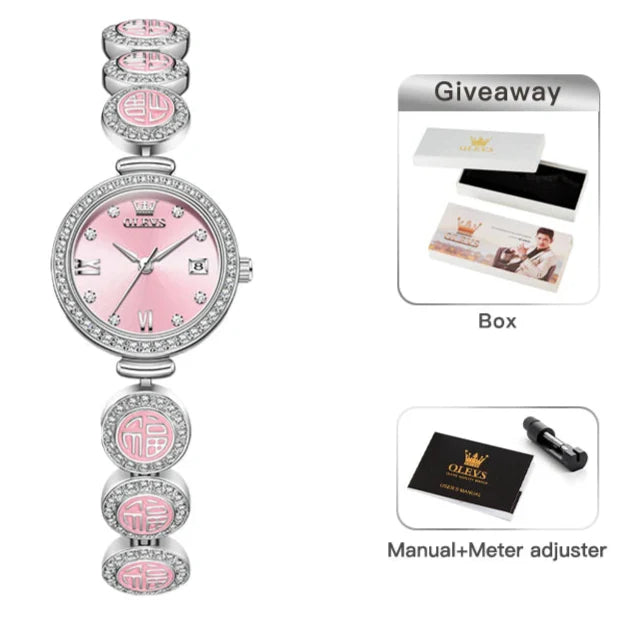 Women's Elegant Bracelet Quartz Watch Red Dial Waterproof