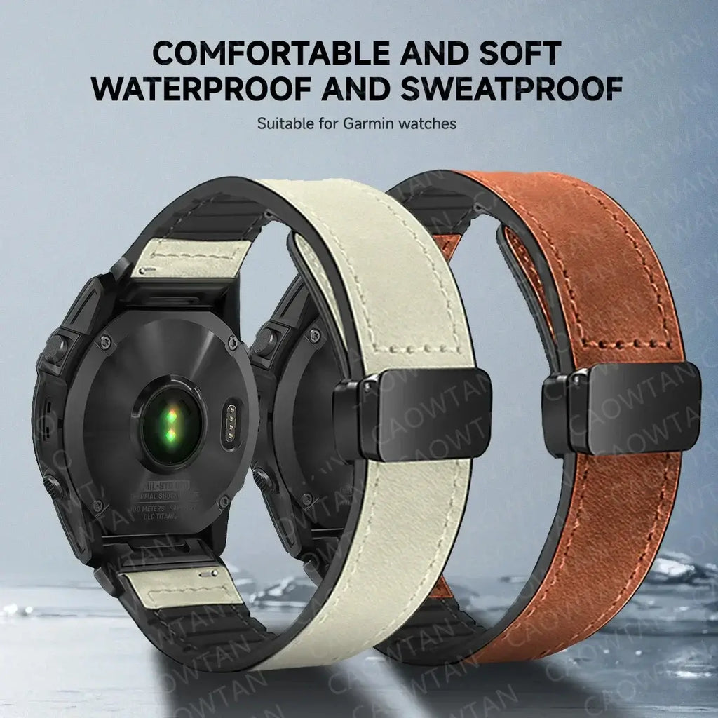 Garmin Soft Leather Band - Magnetic Buckle QuickFit Design