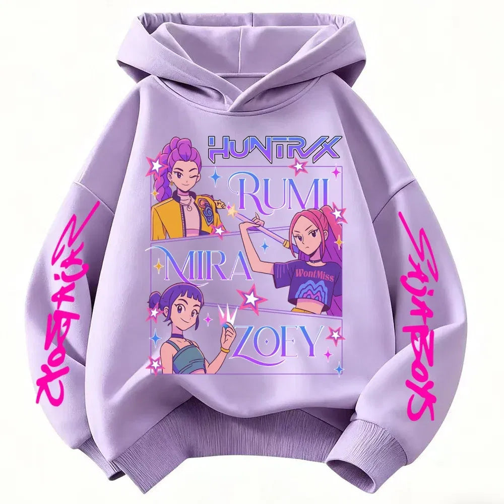 Color: Ivory, Kid Size: 4 - Children's Hoodies KPop Demon Hunters tops Boy Girls Coat Casual Toddle Sweatshirr white pink child 3-12 year the Spring Autumn