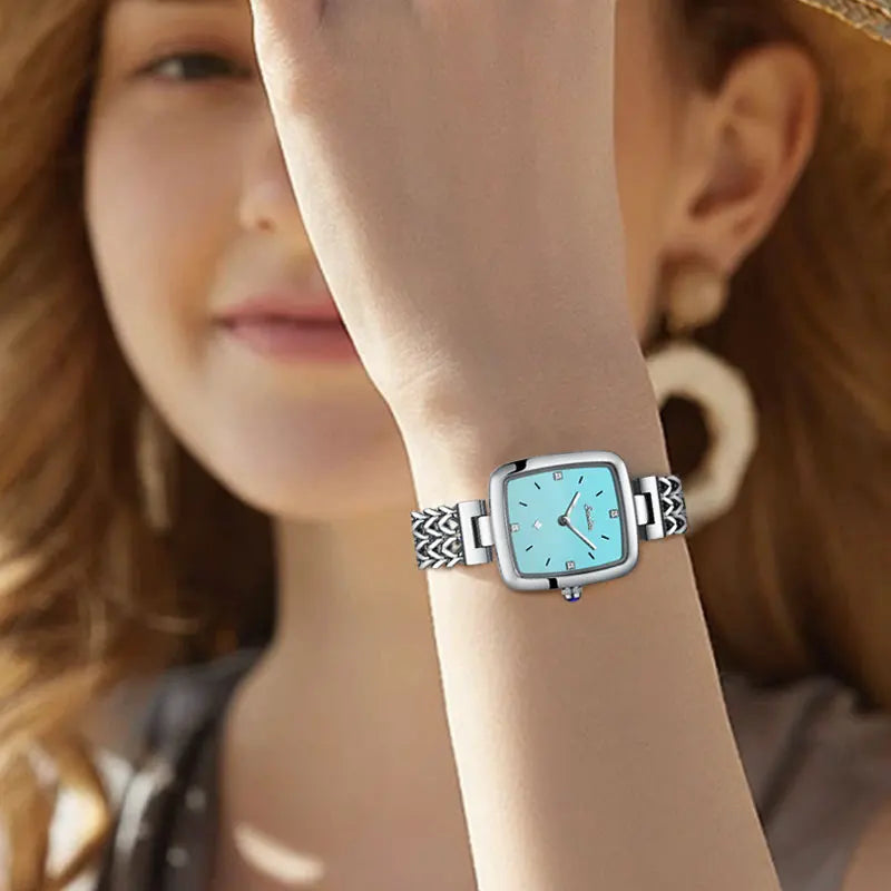 Women's Square Stainless Steel Slim Quartz Watch Bracelet
