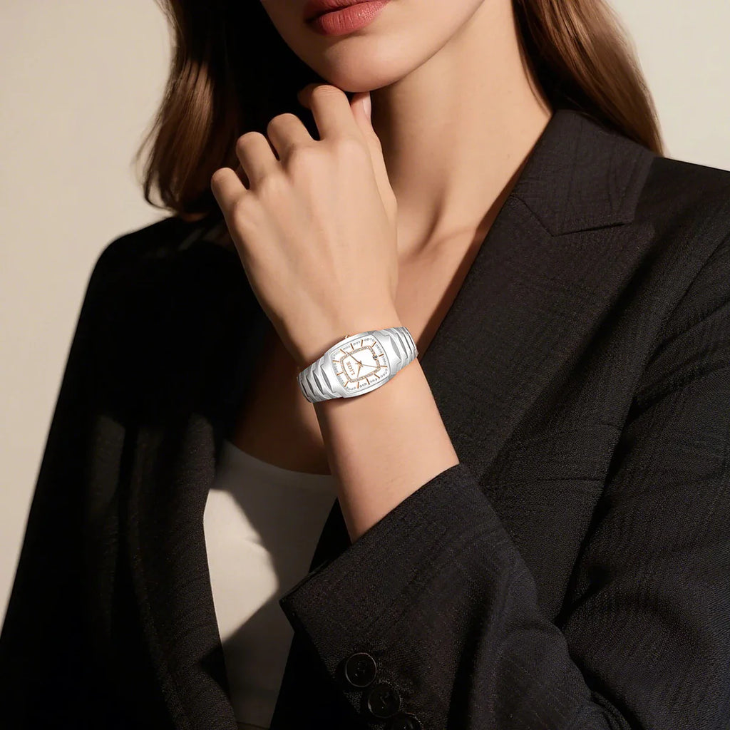 Women's White Ceramic Crystal Bracelet Watch Quartz Gift