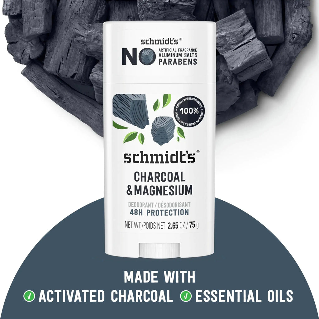 Schmidt's Aluminum-Free Vegan Deodorant - Charcoal & Magnesium Deo With Odor Protection