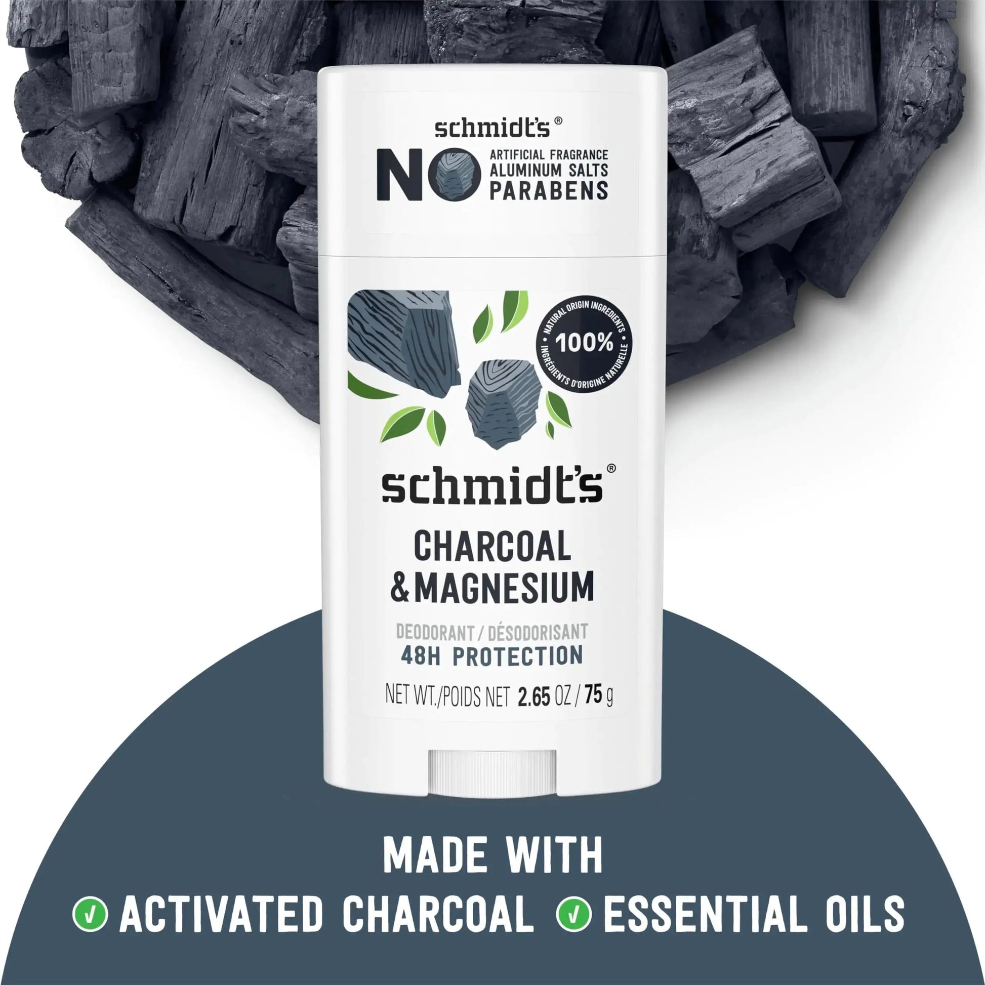Schmidt's Aluminum-Free Vegan Deodorant - Charcoal & Magnesium Deo With Odor Protection