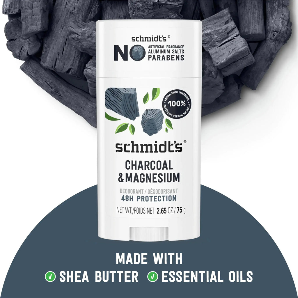 Schmidt's Aluminum-Free Vegan Deodorant - Charcoal & Magnesium Deo With Odor Protection