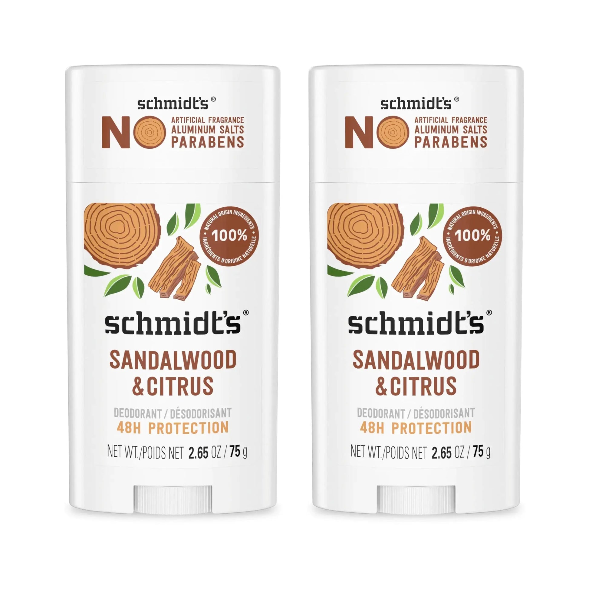 Schmidt's Aluminum-Free Vegan Deodorant - Sandalwood & Citrus (2 Count)
