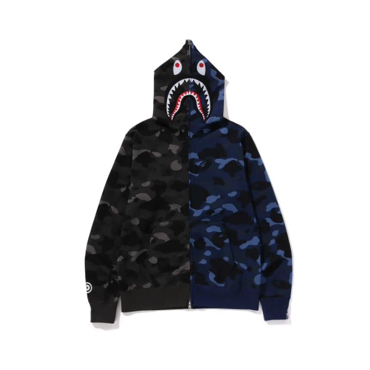 BAPE COLOR CAMO SEPARATE SHARK FZ HOODIE (Black/Blue)
