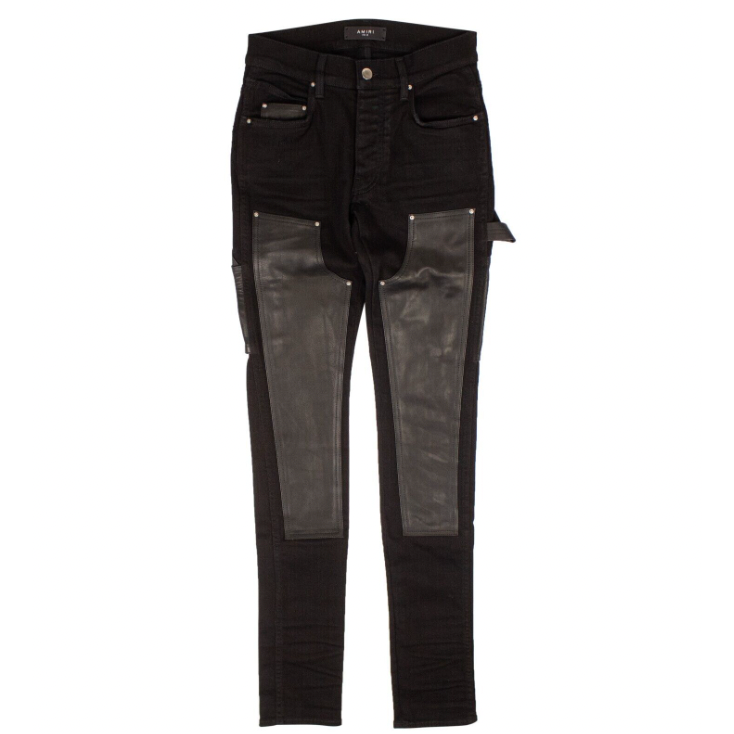 Amiri Denim Leather Workman Pants Black