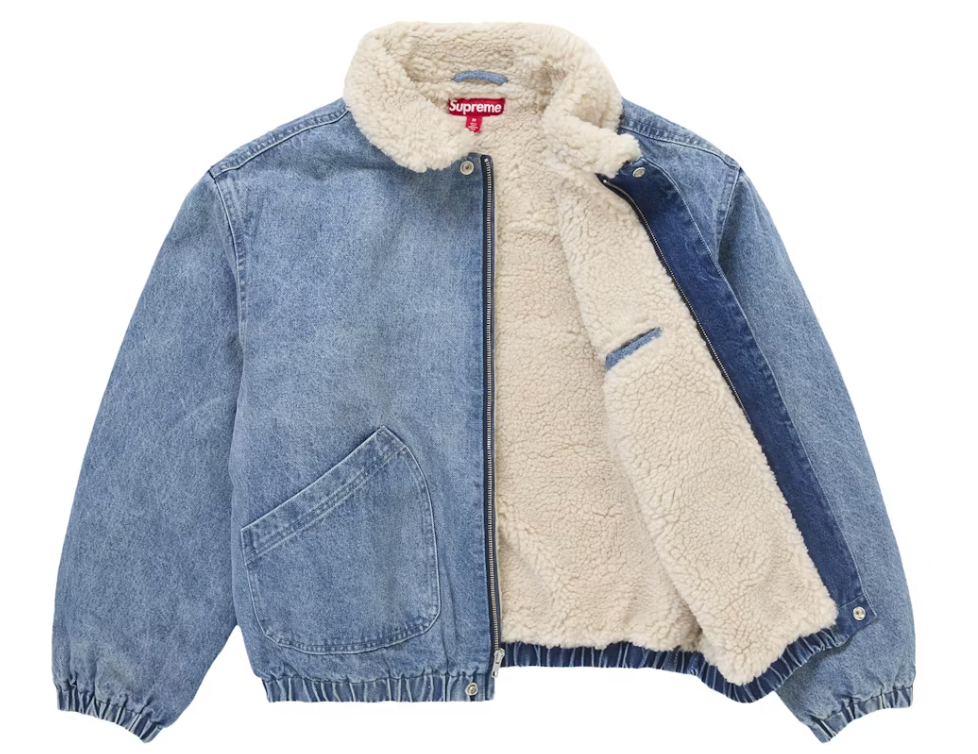 Supreme Faux Shearling Lined Bomber Jacket Denim