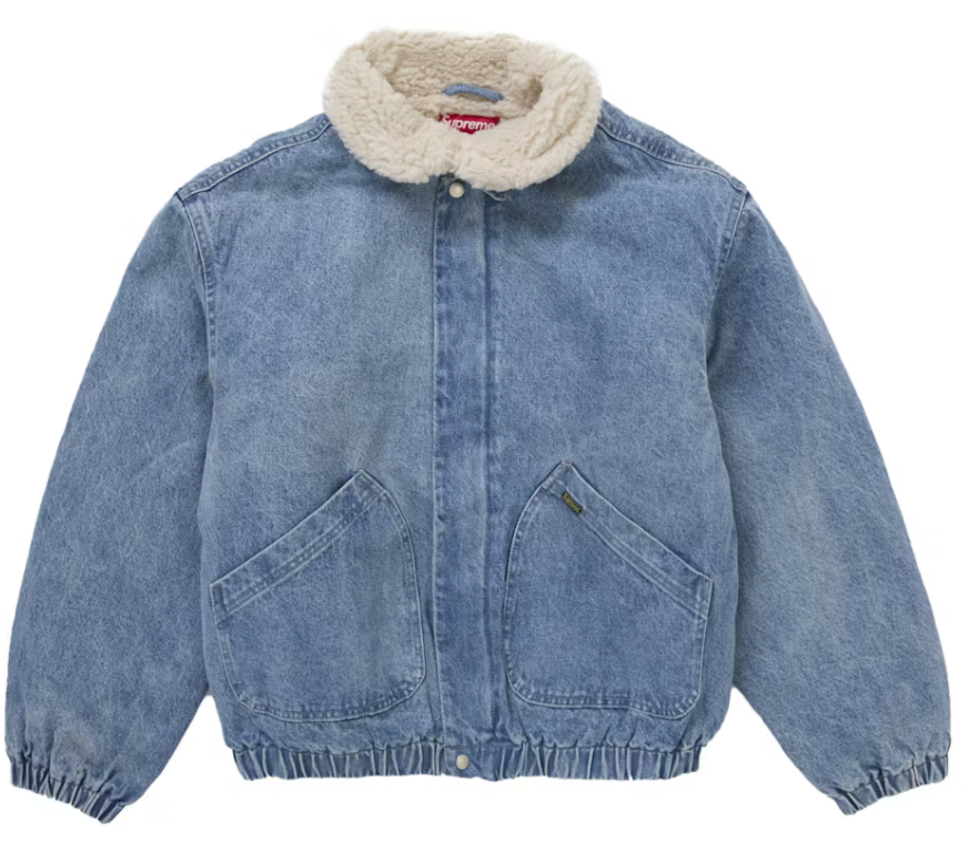 Supreme Faux Shearling Lined Bomber Jacket Denim