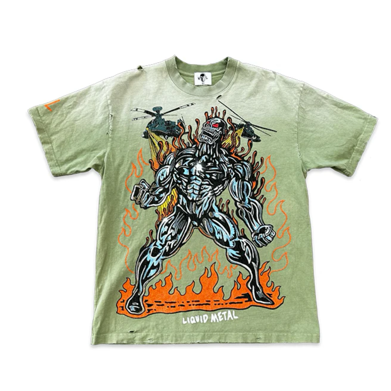Warren Lotas Liquid Metal T-Shirt Washed Olive