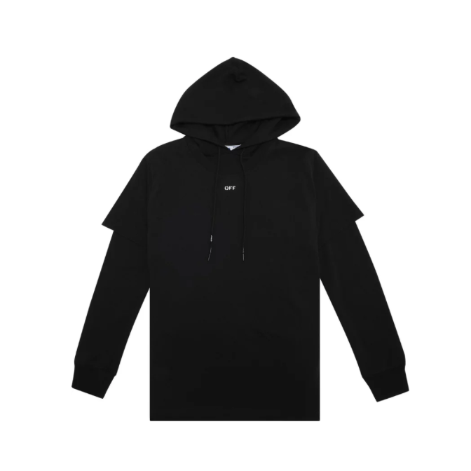 Off-White Stencil Double Tee Hoodie 'Black//White'