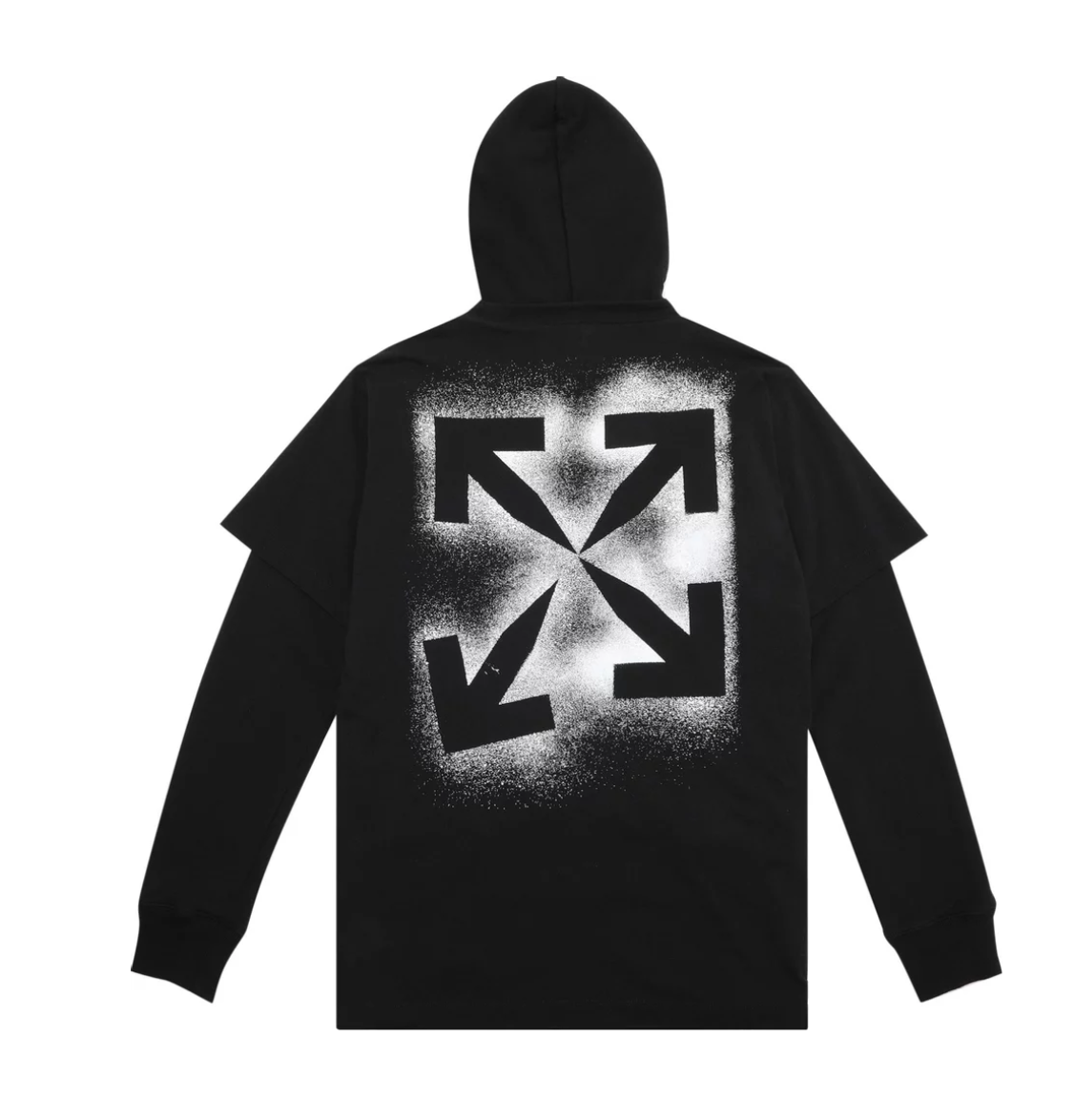 Off-White Stencil Double Tee Hoodie 'Black//White'