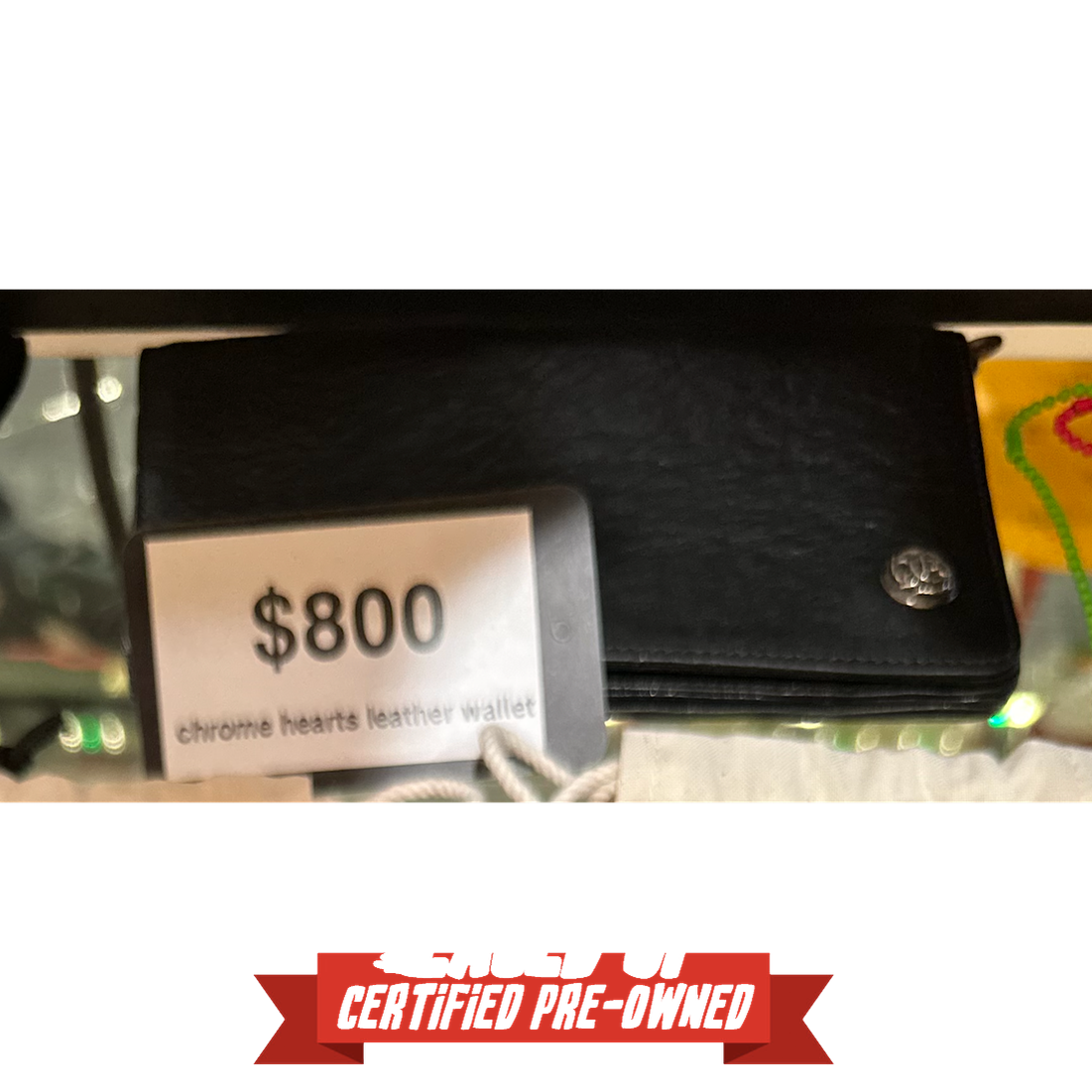 PRE OWNED Chrome Hearts Black Leather One Zip Floral Button Wallet