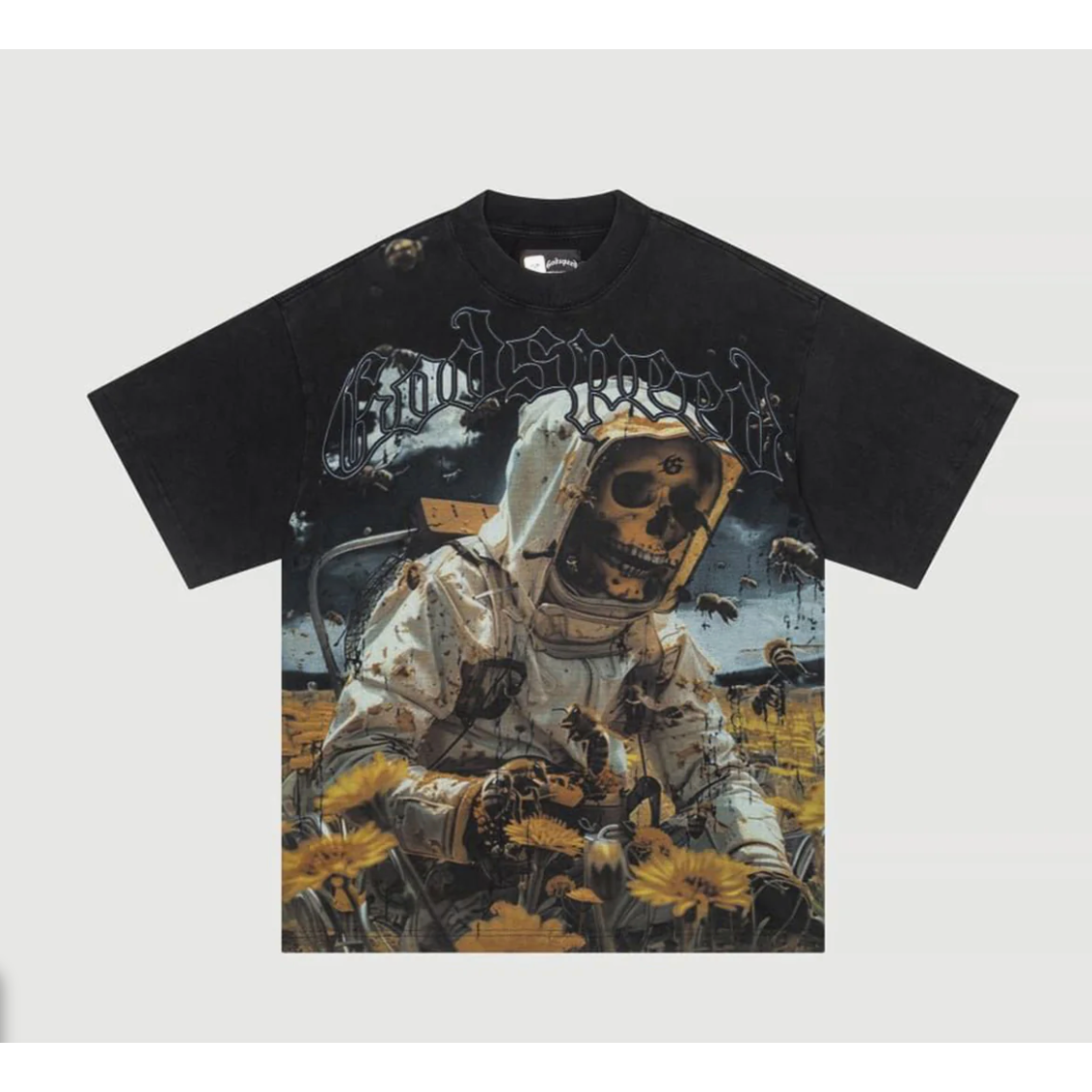 Godspeed Mens Save The Bees Crew Neck T-Shirt Black Wash