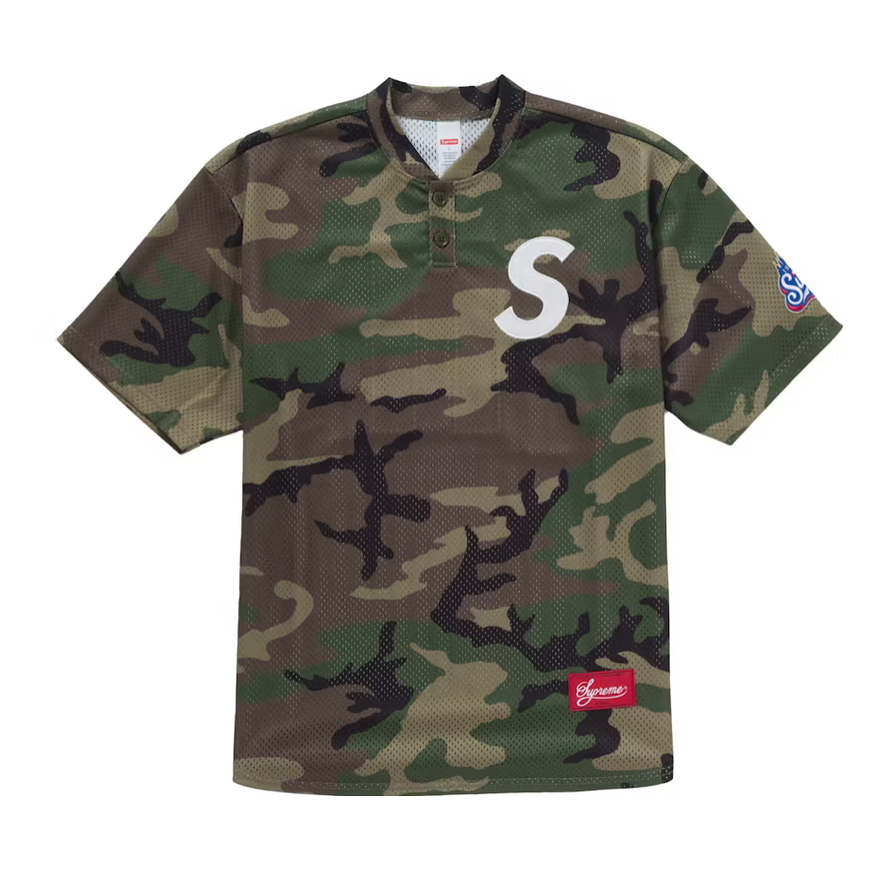 Supreme S Logo Baseball Henley Camo