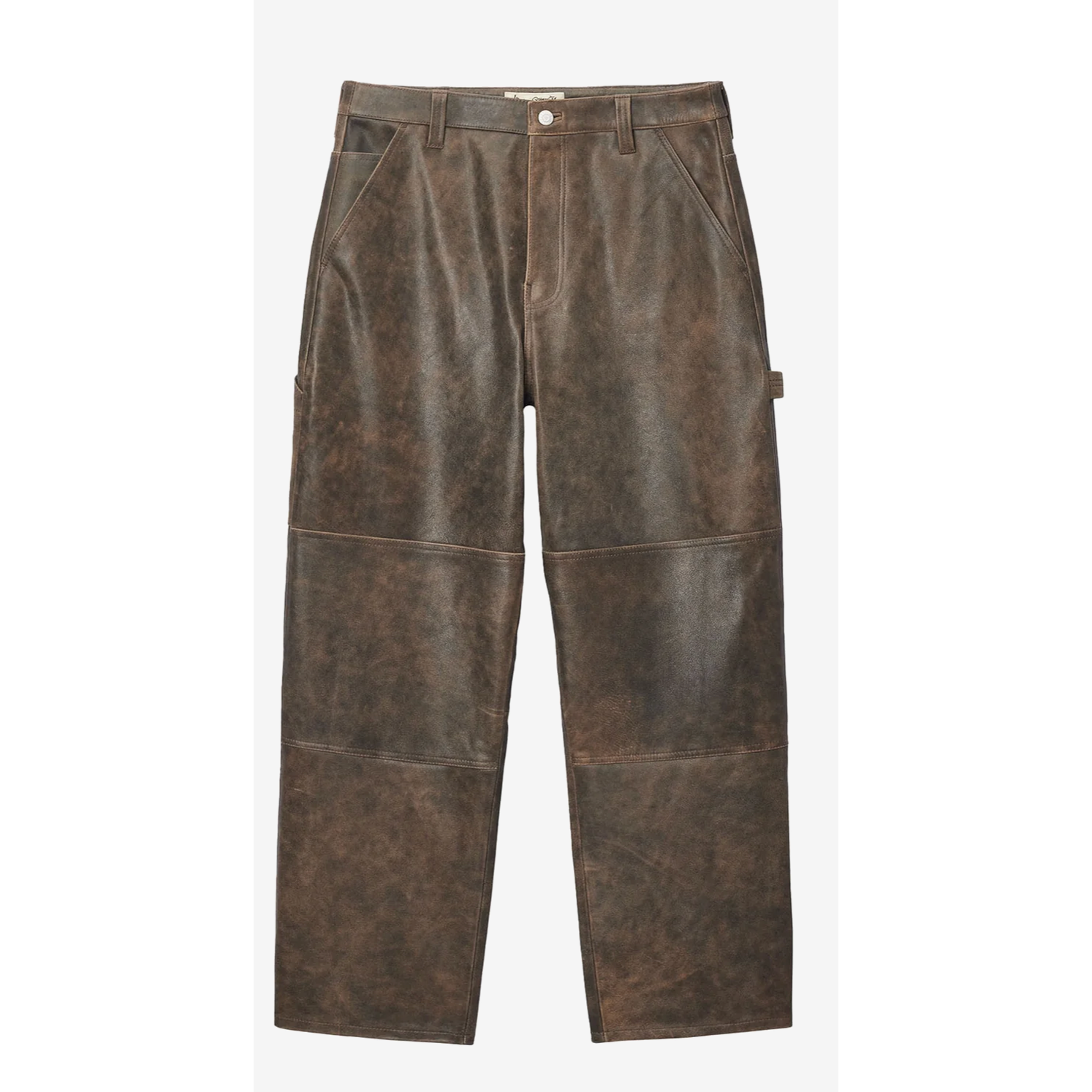 Stussy Men's Distressed Leather Work Pant (Brown)