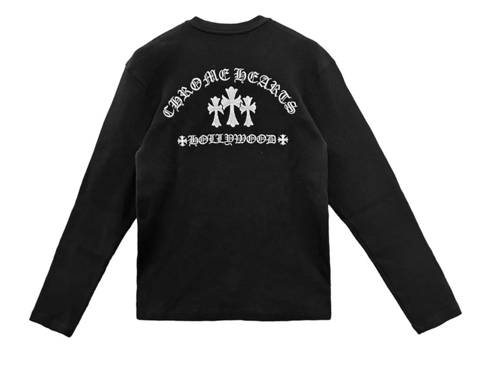 Chrome Hearts Black Henley Embroidered Thermal Shirt