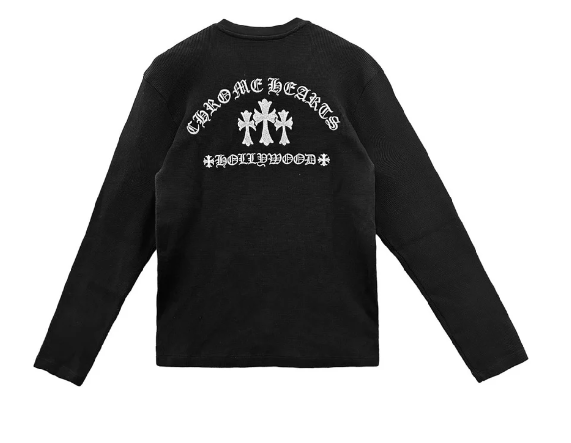 Chrome Hearts Black Henley Embroidered Thermal Shirt