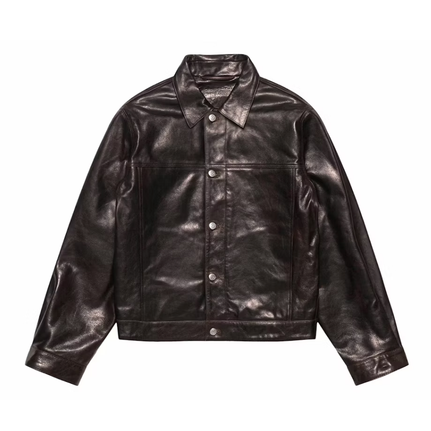 Stussy Men's Distressed Leather Jacket Brown