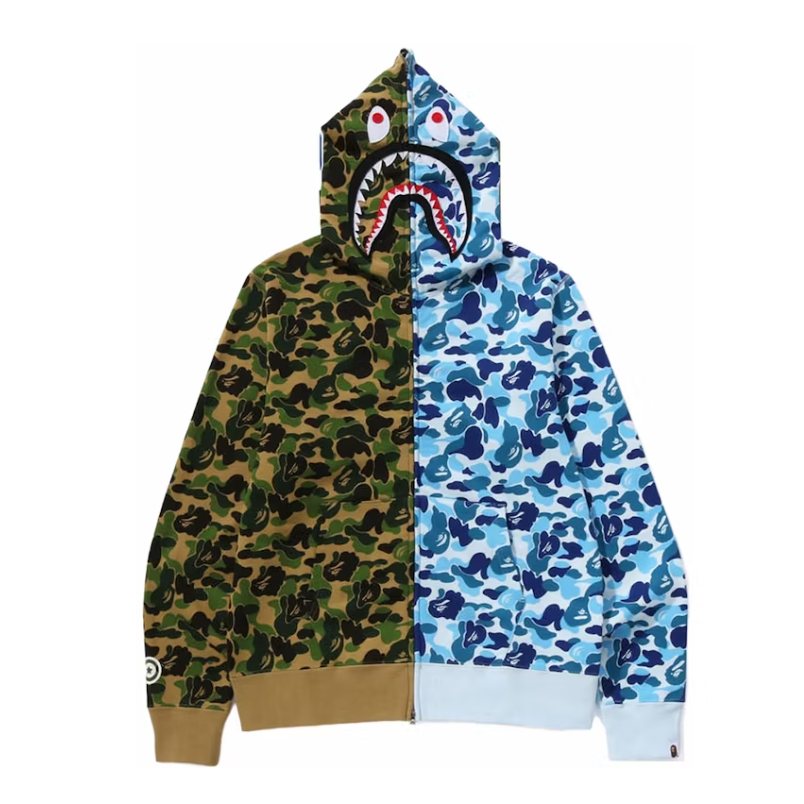 BAPE ABC Camo Crazy Shark Full Zip Hoodie Green/Blue