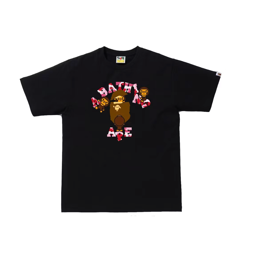 BAPE CHECK COLLEGE MILO TEE (Black/Pink)
