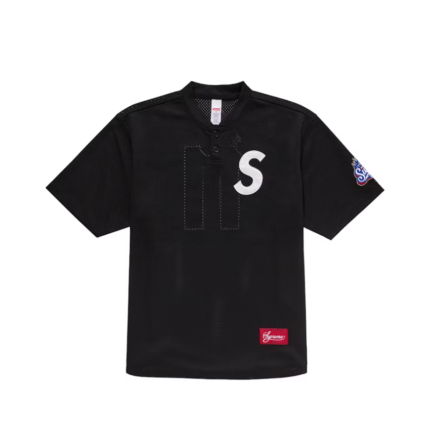 Supreme S Logo Baseball Henley Black