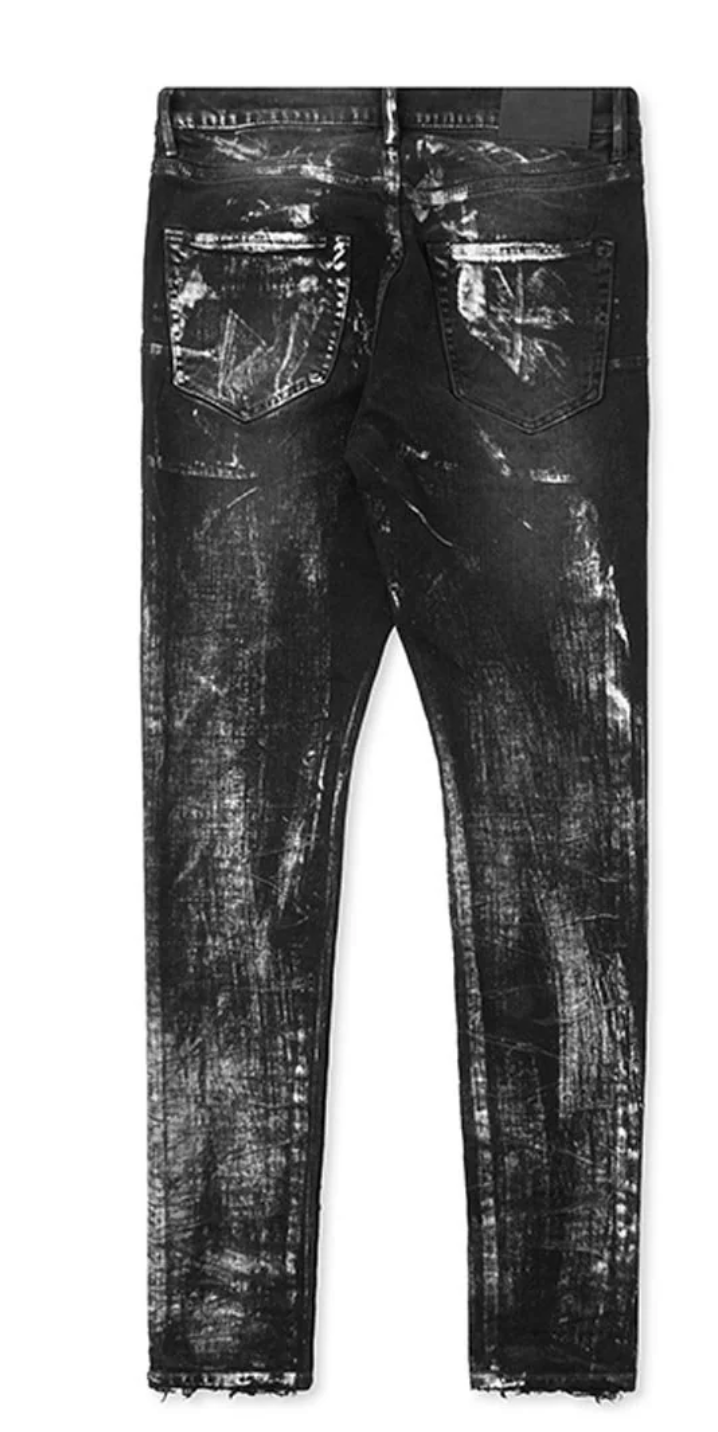 Purple Denim Jeans P001 Black Wash Metallic Silver
