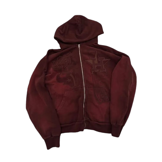 Cactus Jack X Fanatics Fest “Cactus Jack All Leagues” Zip Hoodie (Houston Rockets/Houston Astros/Texans) (Burgundy)