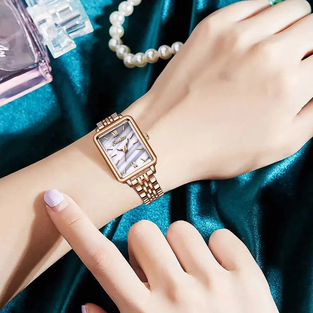 Women's Rose Gold Rectangular Stainless Steel Watch
