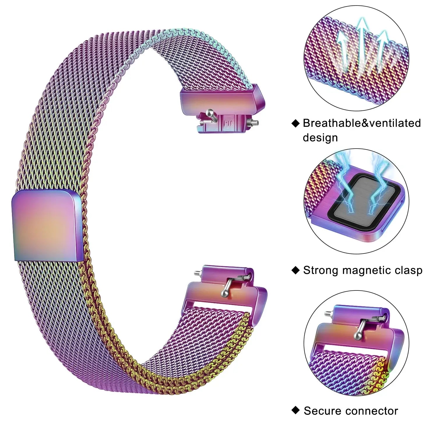 Fitbit Inspire 2, 1, HR Stainless Steel Magnetic Band - Mesh