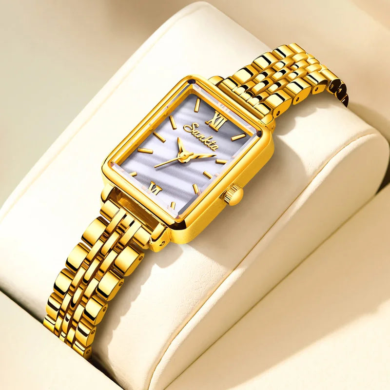 Women's Rose Gold Rectangular Stainless Steel Watch