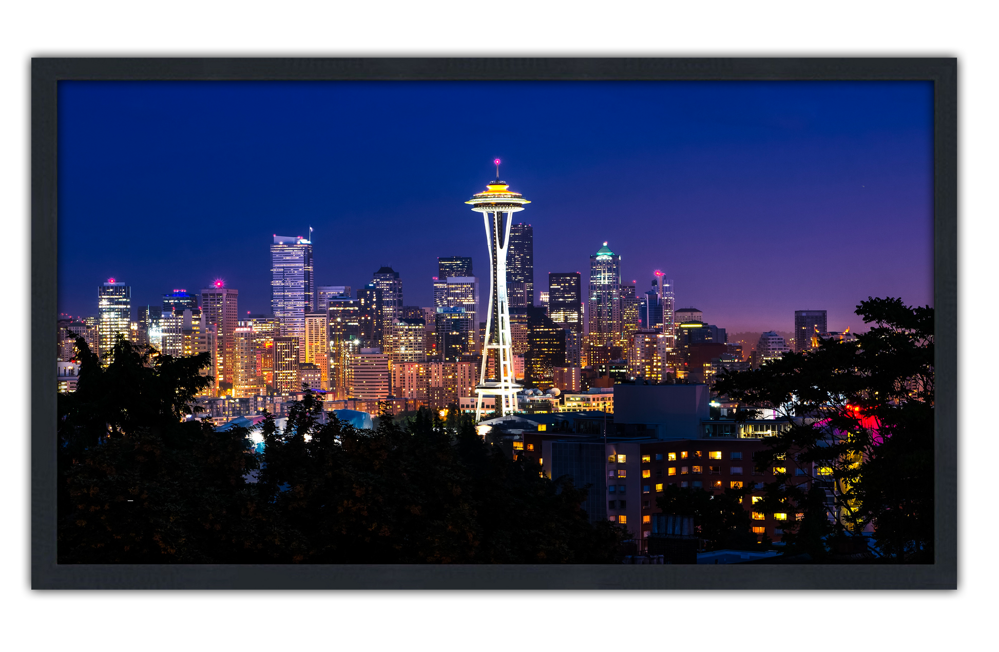 Professionally Framed Seattle Washington Skyline High-Resolution Panoramic Photo 12x22 Wall Art
