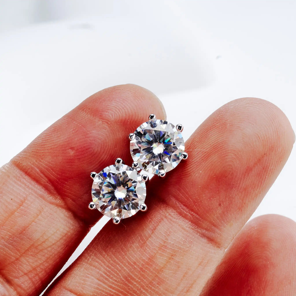 Moissanite Stud Earrings 0.5-3ct D Color GIA Certified 925 Silver Gold Plated