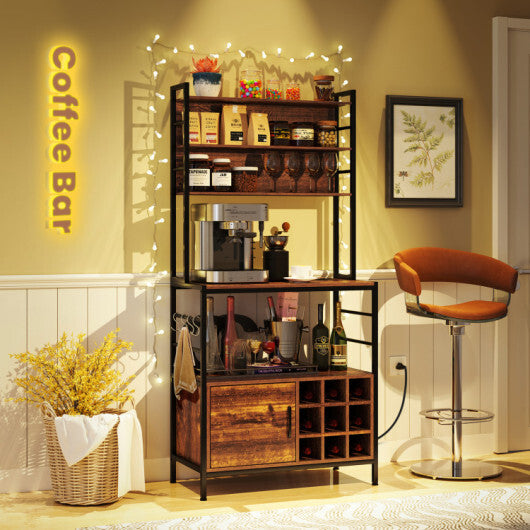 Coffee Bar Cabinet with Extra Anti-Tip System and S-Shaped Hooks