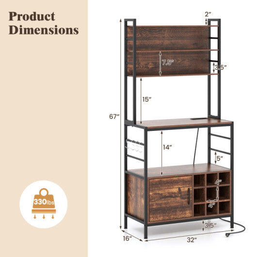 Coffee Bar Cabinet with Extra Anti-Tip System and S-Shaped Hooks