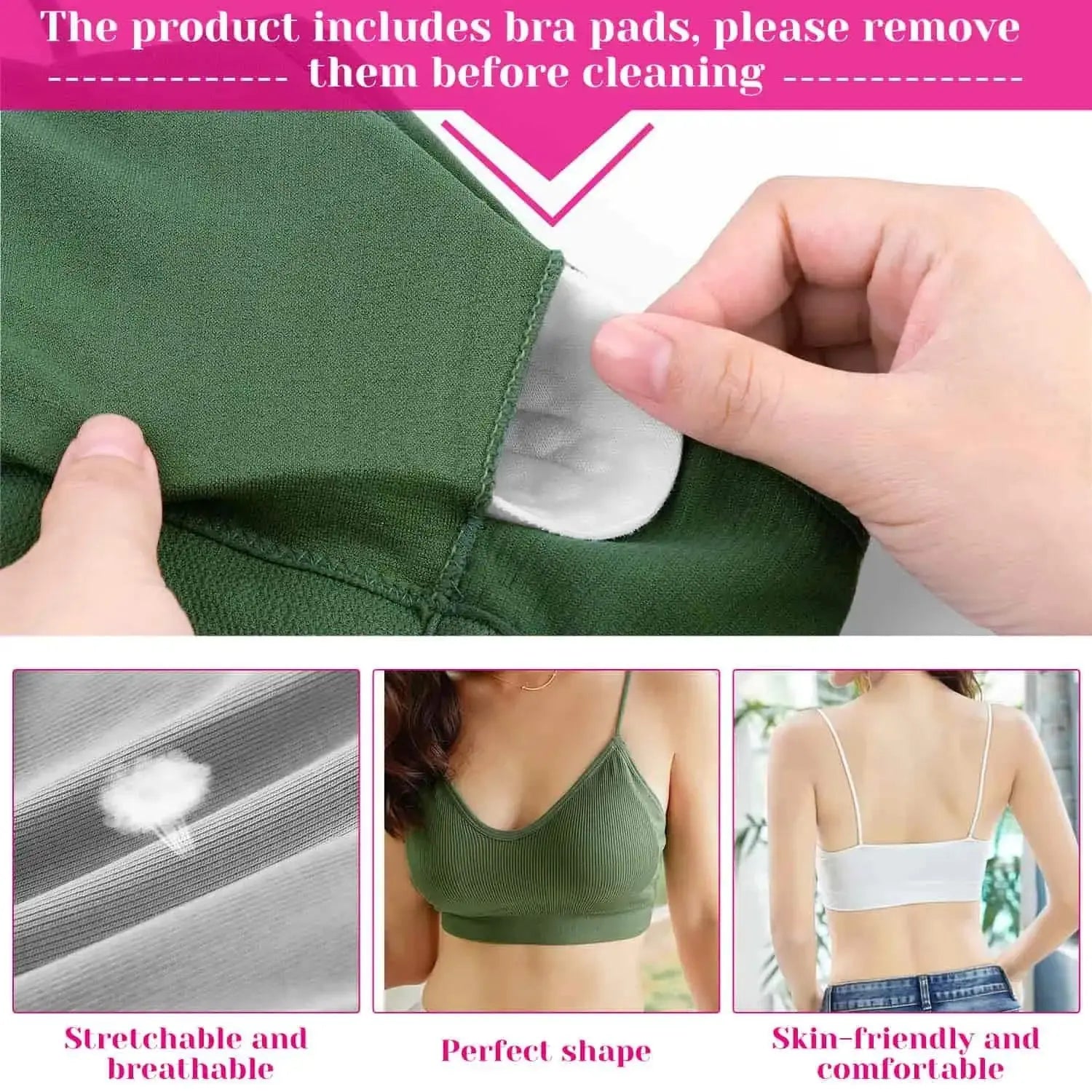 Selizo Padded Bralettes for Women | 6 Pcs V Neck Cami Bando Sports Bras for Women