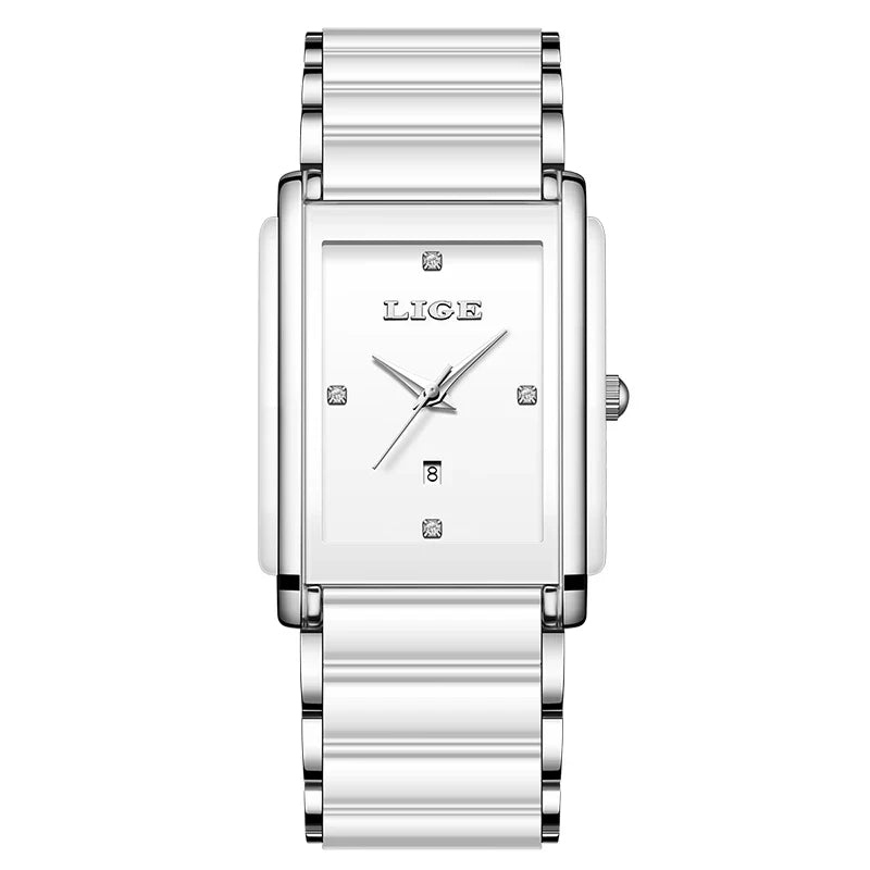 Women's Ceramic Square Bracelet Watch Rose Gold Quartz