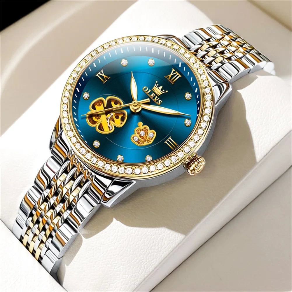Women's Automatic Flower Skeleton Watch Jubilee Bracelet