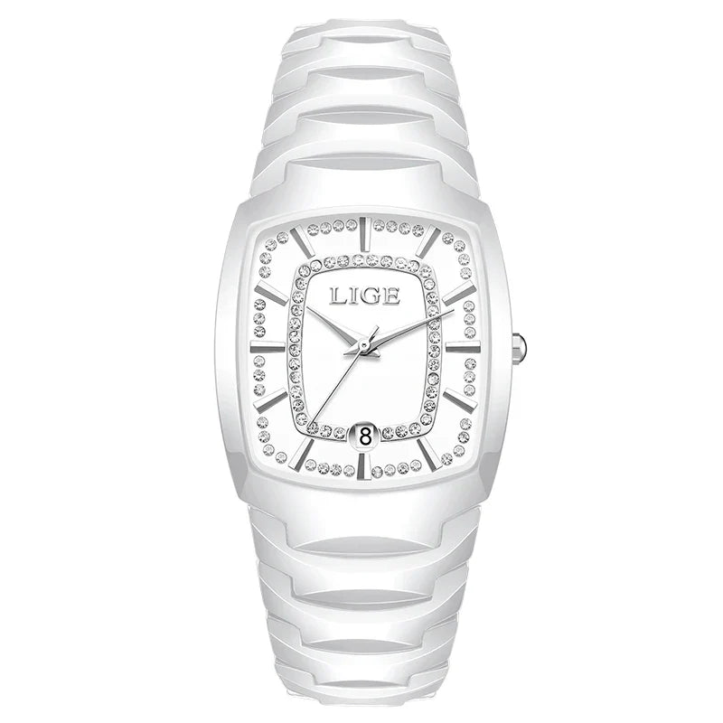 Women's White Ceramic Crystal Bracelet Watch Quartz Gift