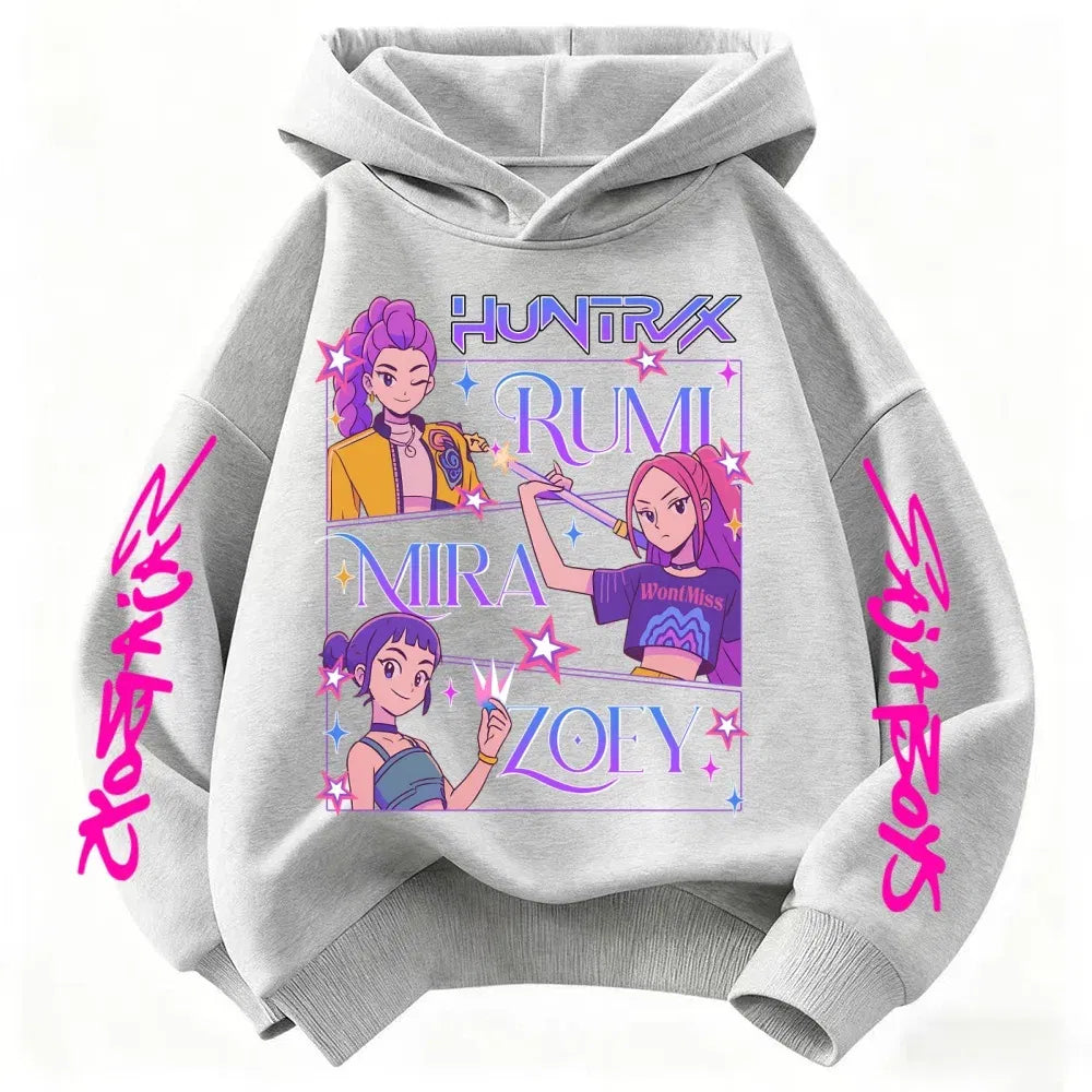 Color: Ivory, Kid Size: 4 - Children's Hoodies KPop Demon Hunters tops Boy Girls Coat Casual Toddle Sweatshirr white pink child 3-12 year the Spring Autumn