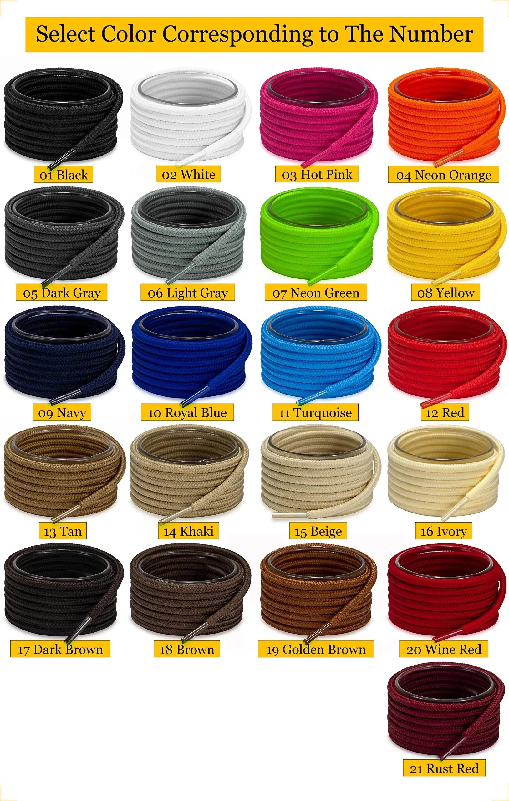 Shoemate Solid Color Round Shoe Laces for Sneakers, Boots & Athletic Shoes Strings
