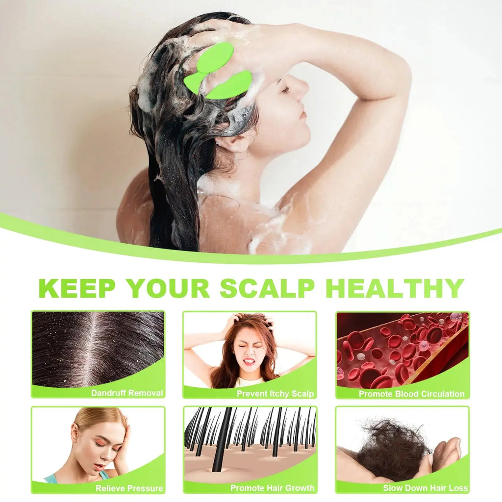 Silicone Scalp Massager Shampoo Brush, Scalp Brush for Hair Growth & Dandruff Removal, Hair Scrubber Scalp Stimulator Exfoliator Brush with Soft Bristles for Wet Dry Scalp Care (Green) Green