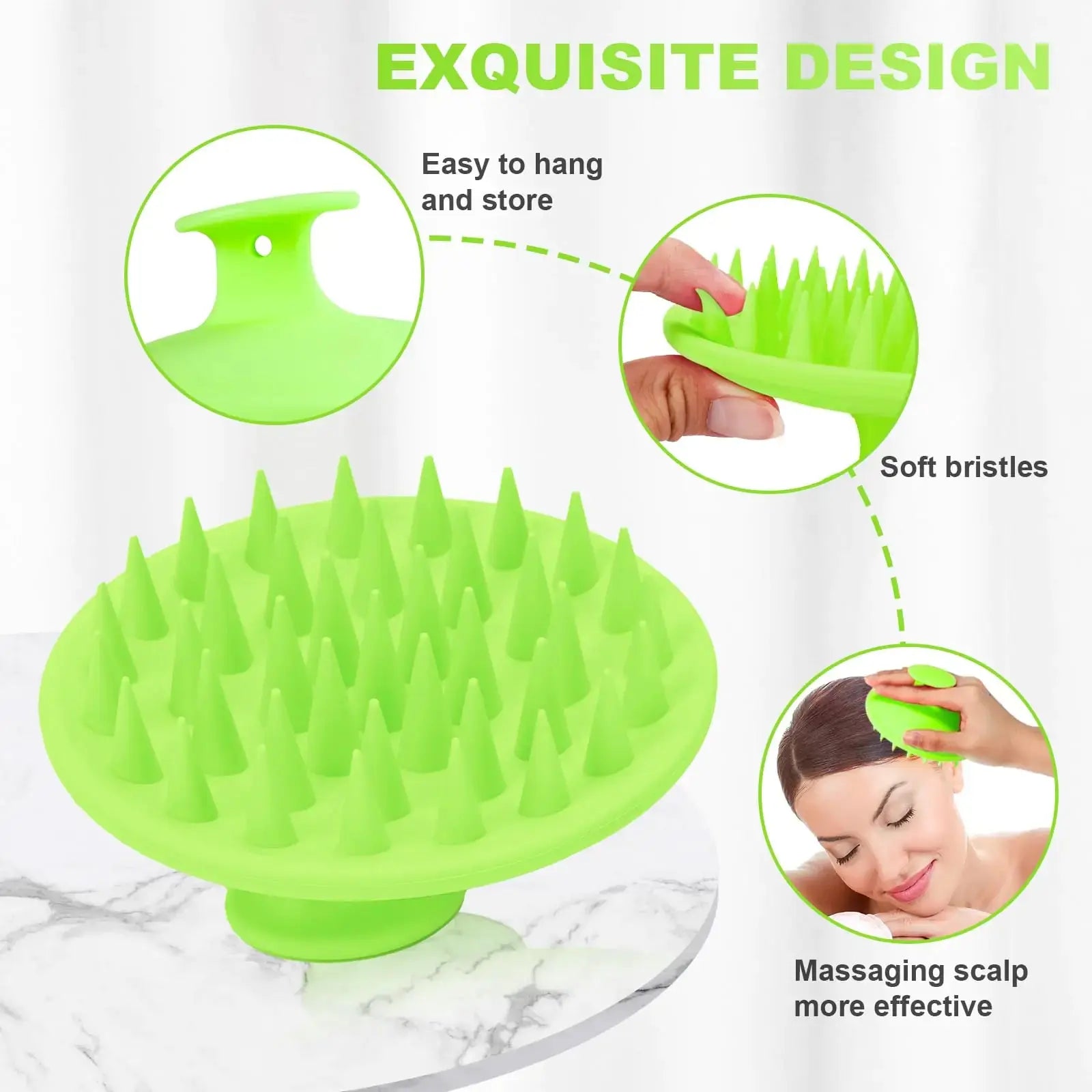 Silicone Scalp Massager Shampoo Brush, Scalp Brush for Hair Growth & Dandruff Removal, Hair Scrubber Scalp Stimulator Exfoliator Brush with Soft Bristles for Wet Dry Scalp Care (Green) Green